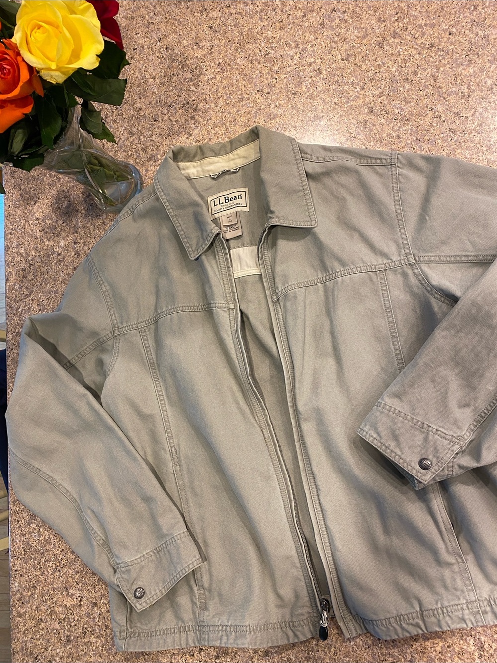 L.L. Bean Casual Zip Up Cotton Canvas Jacket Large With STAINS 0 AKC2